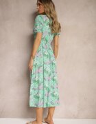 melya by melody Rochie Verde din Vâscoză Midi cu Mâneci Scurte și Decolteu Adânc Emsle