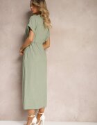 melya by melody Rochie Verde închis din bumbac cu o parte superioară tip cămașă strânsă în talie Viklia