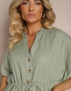 melya by melody Rochie Verde închis din bumbac cu o parte superioară tip cămașă strânsă în talie Viklia