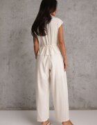 melya by melody Salopetă casual din bumbac și vâscoză cu peplum și guler Eviope Bej