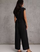 melya by melody Salopetă casual din bumbac și vâscoză cu peplum și guler Eviope Neagră