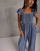 melya by melody Salopetă din viscoză Casual de vară decorată cu broderie și volane Phenonia Albastră