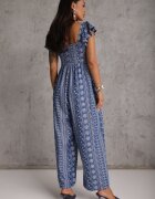 melya by melody Salopetă din viscoză Casual de vară decorată cu broderie și volane Phenonia Albastră
