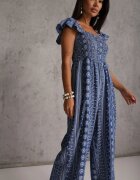 melya by melody Salopetă din viscoză Casual de vară decorată cu broderie și volane Phenonia Albastră