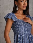 melya by melody Salopetă din viscoză Casual de vară decorată cu broderie și volane Phenonia Albastră