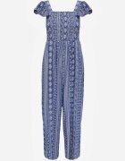 melya by melody Salopetă din viscoză Casual de vară decorată cu broderie și volane Phenonia Albastră