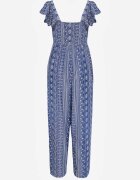 melya by melody Salopetă din viscoză Casual de vară decorată cu broderie și volane Phenonia Albastră