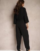 melya by melody Salopetă Neagră Lungă cu Drapaj și Decolteu Petrecut Jonitta