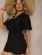 melya by melody Salopetă petrecută Negru din Bumbac Legată în Talie cu Centură din Material Vikly