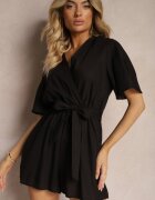 melya by melody Salopetă petrecută Negru din Bumbac Legată în Talie cu Centură din Material Vikly