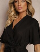 melya by melody Salopetă petrecută Negru din Bumbac Legată în Talie cu Centură din Material Vikly