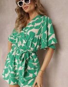 melya by melody Salopetă scurtă verde florală cu decolteu petrecut și cordon legat Amemori