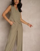 melya by melody Set din viscoză verde cu croială de costum vestă și pantaloni Soreya