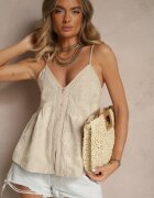 melya by melody Top Bej Din bumbac cu bretele cu broderie decorativă închis cu nasturi Linanira