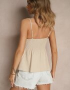 melya by melody Top Bej Din bumbac cu bretele cu broderie decorativă închis cu nasturi Linanira