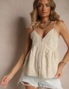 melya by melody Top Bej Din bumbac cu bretele cu broderie decorativă închis cu nasturi Linanira