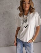 melya by melody Tricou Alb de bumbac Hillswor Decorat cu o eșarfă