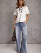 melya by melody Tricou Alb de bumbac Hillswor Decorat cu o eșarfă