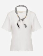 melya by melody Tricou Alb de bumbac Hillswor Decorat cu o eșarfă