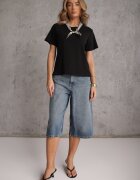 melya by melody Tricou Negru din bumbac Hillswor Decorat cu eșarfă