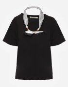 melya by melody Tricou Negru din bumbac Hillswor Decorat cu eșarfă
