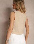 melya by melody Vestă Bej Boho Împodobită cu Broderie și Mărgele la Legătură Ralreia