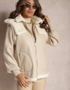 melya by melody Vestă Bej deschisă din imitație de piele cu blană artificială Irisse