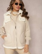 melya by melody Vestă Bej deschisă din imitație de piele cu blană artificială Irisse