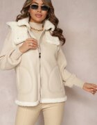 melya by melody Vestă Bej deschisă din imitație de piele cu blană artificială Irisse