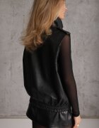 melya by melody Vestă casual din imitație de piele cu guler și șnur în talie Luciella Neagră