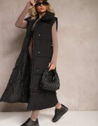 melya by melody Vestă Neagră cu croială lungă legată în talie cu guler Umesine
