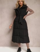 melya by melody Vestă Neagră cu croială lungă legată în talie cu guler Umesine