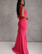 messaya Rochie Asimetrică Fucsia de Cocktail cu Șliț și Drapaje Kremelia