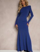 messaya Rochie bleumarin cu croială cambrată cu mânecă lungă și spate descoperit decorată cu pene Emaliene