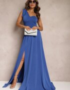 messaya Rochie Bleumarin cu croială evazată pe un umăr cu despicătură adâncă Efiela