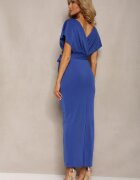 messaya Rochie bleumarin de cocktail cu decolteu triunghiular și centură din material cu șliț Wilni