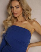 messaya Rochie Bleumarin De seară Asimetrică Pe un umăr Cu trenă și fir metalic Emivonia