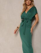 messaya Rochie Cocktail Verde cu Decolteu Triunghiular și Curea Textilă cu Fentă Wilni