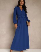 messaya Rochie de Cocktail Albastră cu Croială Cloș cu Centură Decorativă Feliera