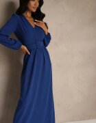 messaya Rochie de Cocktail Albastră cu Croială Cloș cu Centură Decorativă Feliera