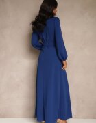 messaya Rochie de Cocktail Albastră cu Croială Cloș cu Centură Decorativă Feliera