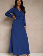 messaya Rochie de Cocktail Albastră cu Croială Cloș cu Centură Decorativă Feliera