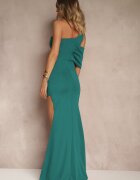 messaya Rochie de cocktail asimetrică verde cu șliț și drapaj Kremelia