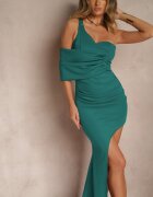 messaya Rochie de cocktail asimetrică verde cu șliț și drapaj Kremelia