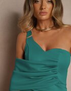 messaya Rochie de cocktail asimetrică verde cu șliț și drapaj Kremelia