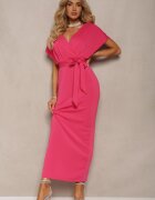 messaya Rochie de cocktail Fucsia cu decolteu triunghiular și curea din material cu despicătură Wilni