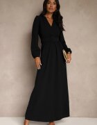 messaya Rochie de cocktail Neagră cu croială evazată și curea decorativă Feliera