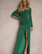 messaya Rochie de seară Verde Închis Cambrată cu Fir Metalic și Decolteu Plic Emilene