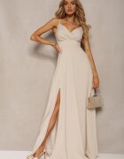 messaya Rochie Elegantă Bej cu croi evazat cu șliț cu bretele cu decolteu petrecut Winelia