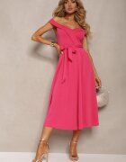 messaya Rochie fuchsia de seară tip spaniolă cu curea din material Yellia